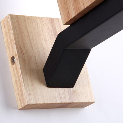 Lampe applique murale moderne minimaliste en verre carré, bois massif et fer avec 1 lumière pour chambre à coucher 