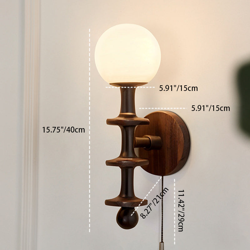 Applique murale traditionnelle chinoise cylindre rond haricot magique en verre bois 1-lumière pour salon 