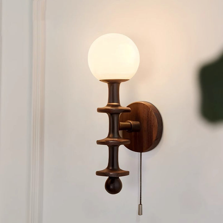 Applique murale traditionnelle chinoise cylindre rond haricot magique en verre bois 1-lumière pour salon 