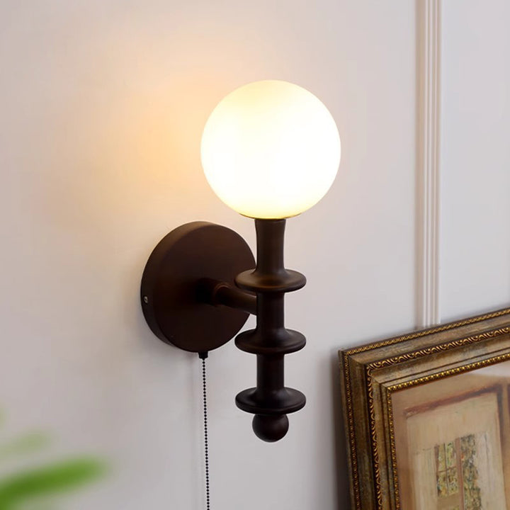Applique murale traditionnelle chinoise cylindre rond haricot magique en verre bois 1-lumière pour salon 