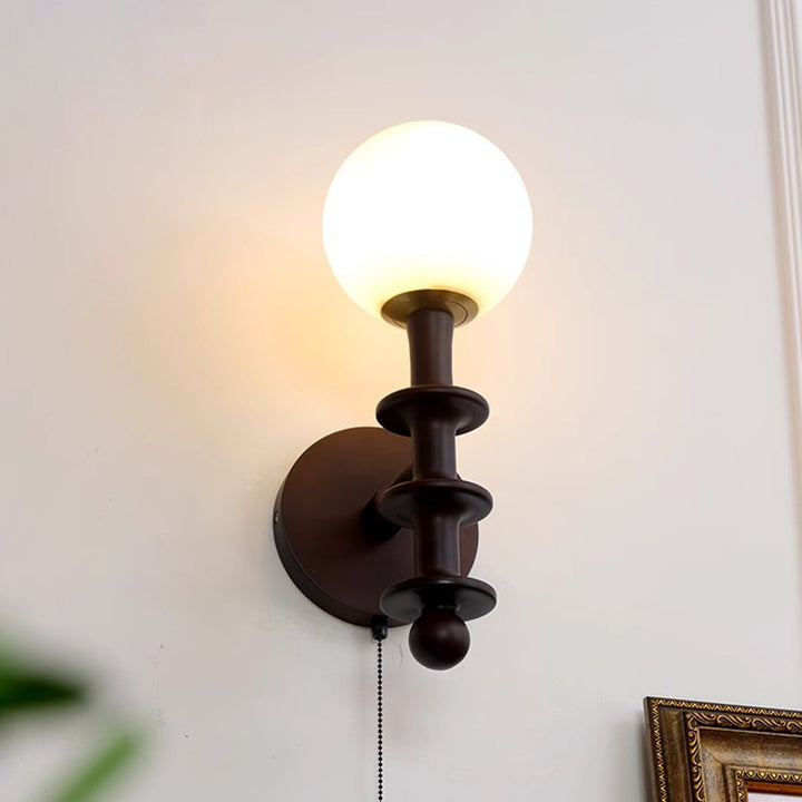 Applique murale traditionnelle chinoise cylindre rond haricot magique en verre bois 1-lumière pour salon 