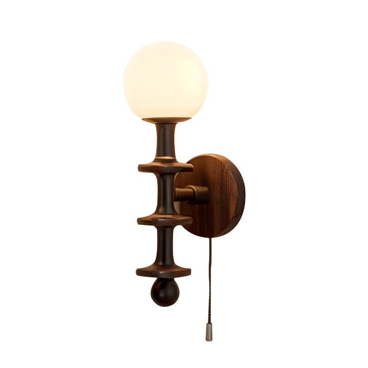 Applique murale traditionnelle chinoise cylindre rond haricot magique en verre bois 1-lumière pour salon 
