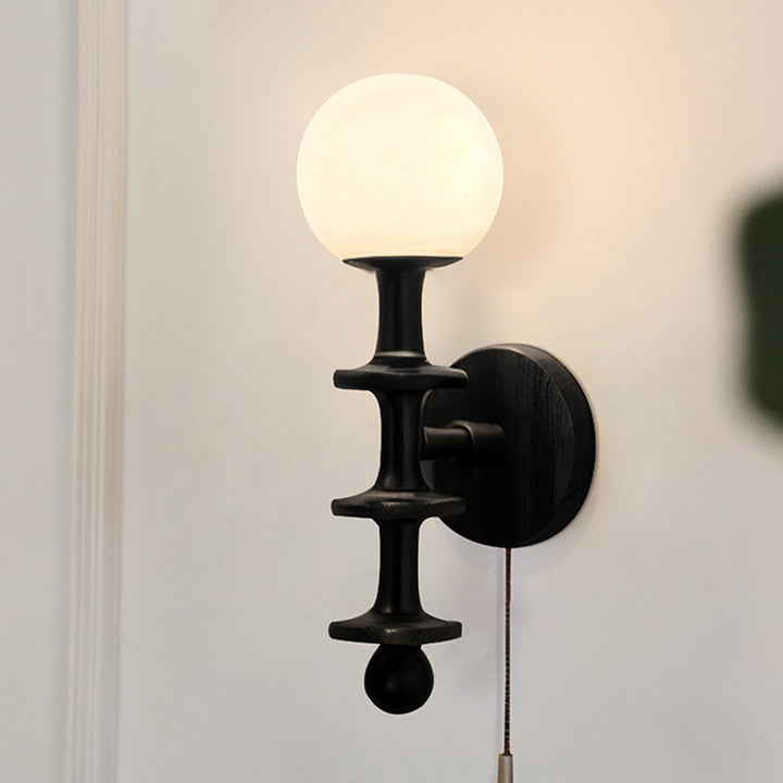 Applique murale traditionnelle chinoise cylindre rond haricot magique en verre bois 1-lumière pour salon 