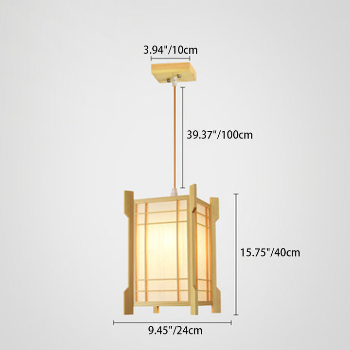Suspension Luminaire à 1 Lumière en Fer Imitant la Peau de Mouton à la Cannelle, de Forme Rectangulaire et Carrée, Traditionnelle Japonaise, pour le Salon 