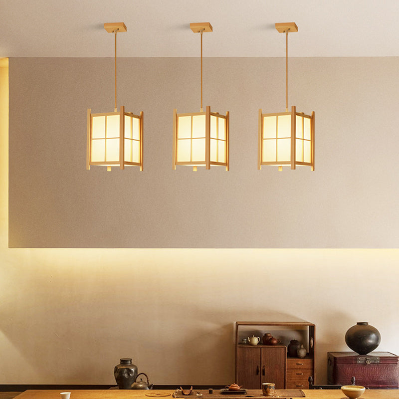 Suspension Luminaire à 1 Lumière en Fer Imitant la Peau de Mouton à la Cannelle, de Forme Rectangulaire et Carrée, Traditionnelle Japonaise, pour le Salon 