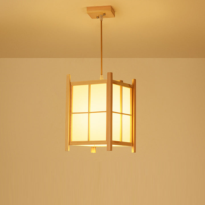 Suspension Luminaire à 1 Lumière en Fer Imitant la Peau de Mouton à la Cannelle, de Forme Rectangulaire et Carrée, Traditionnelle Japonaise, pour le Salon 