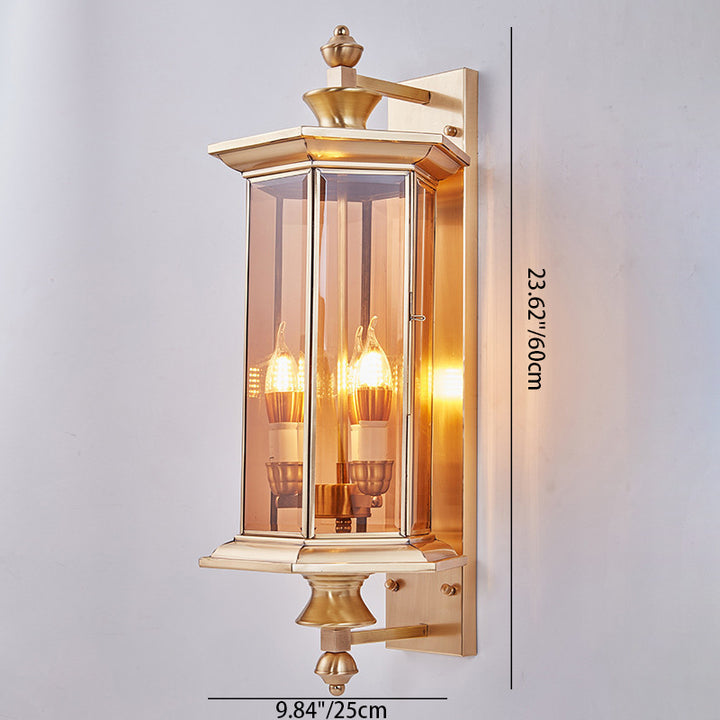Moderne minimalistische sechseckige Säule Glas Kupfer 2-Licht Wandleuchte Lampe für Garten 