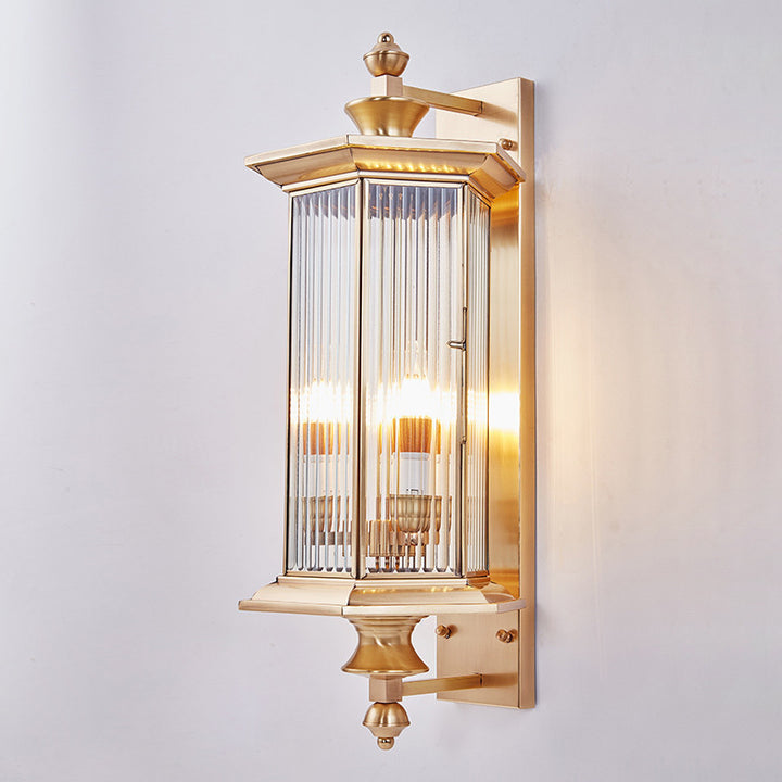Moderne minimalistische sechseckige Säule Glas Kupfer 2-Licht Wandleuchte Lampe für Garten 
