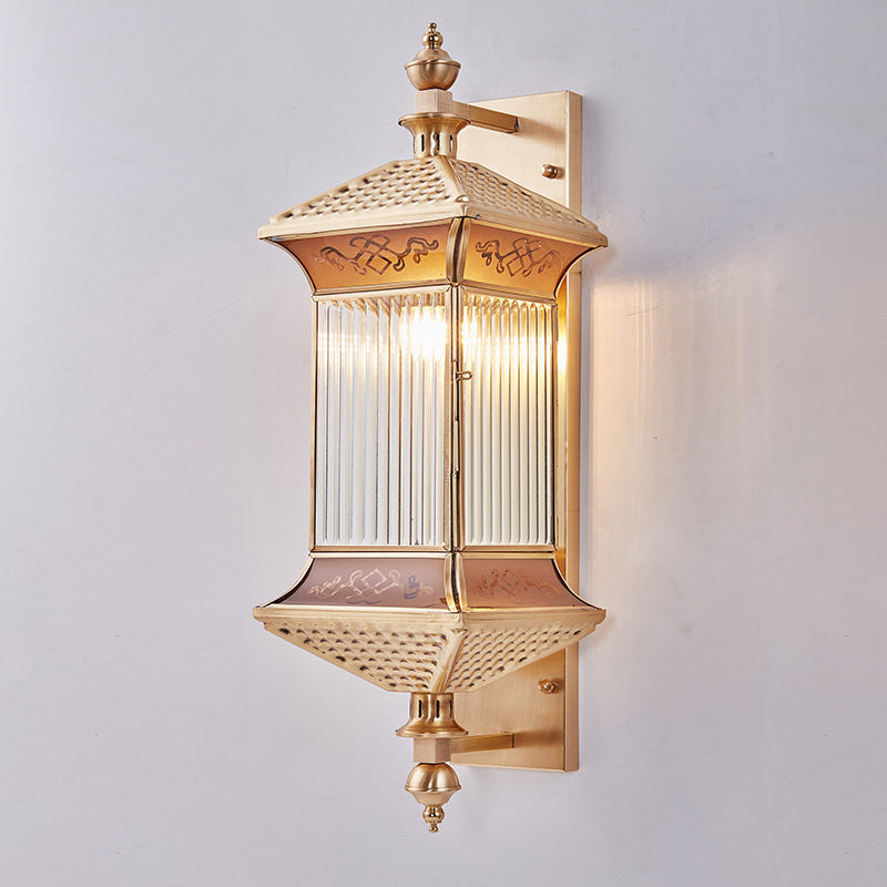 Moderne minimalistische sechseckige Säule Glas Kupfer 2-Licht Wandleuchte Lampe für Garten 