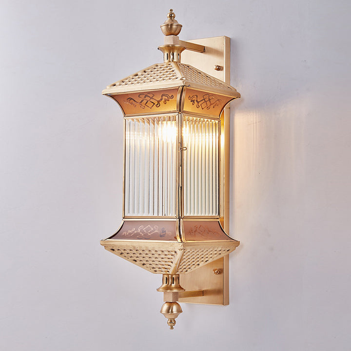 Moderne minimalistische sechseckige Säule Glas Kupfer 2-Licht Wandleuchte Lampe für Garten 