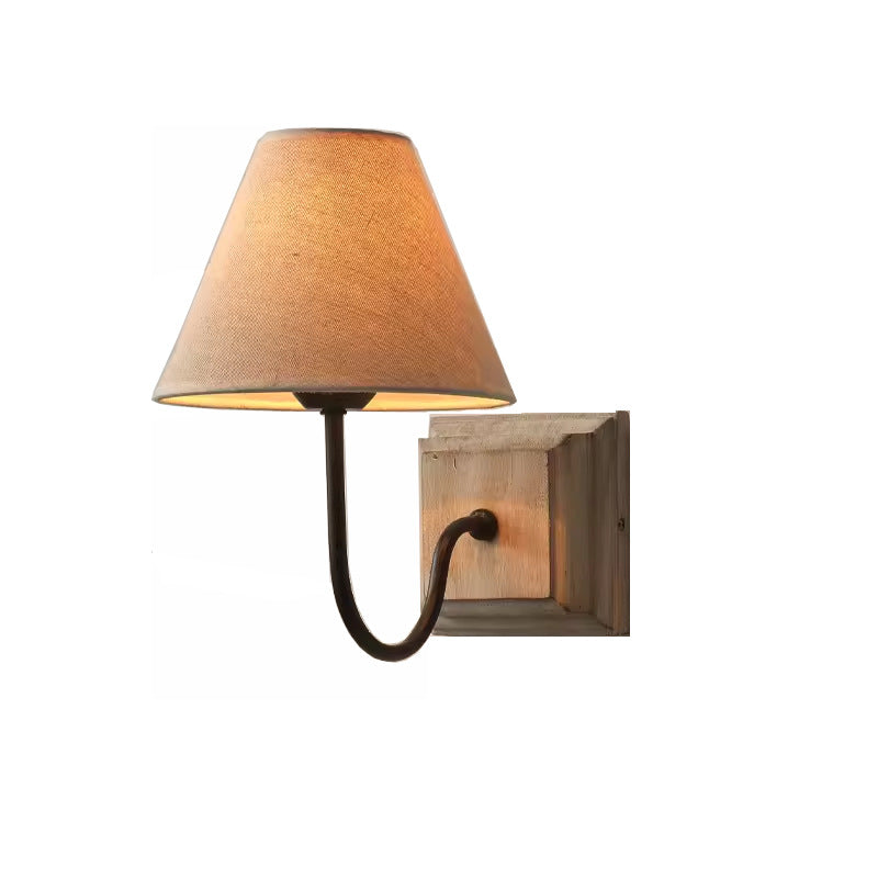 Lámpara Aplique de Pared de 1 Luz de Madera de Hierro de Tela Redonda Cuadrada de Simplicidad Moderna para Dormitorio 