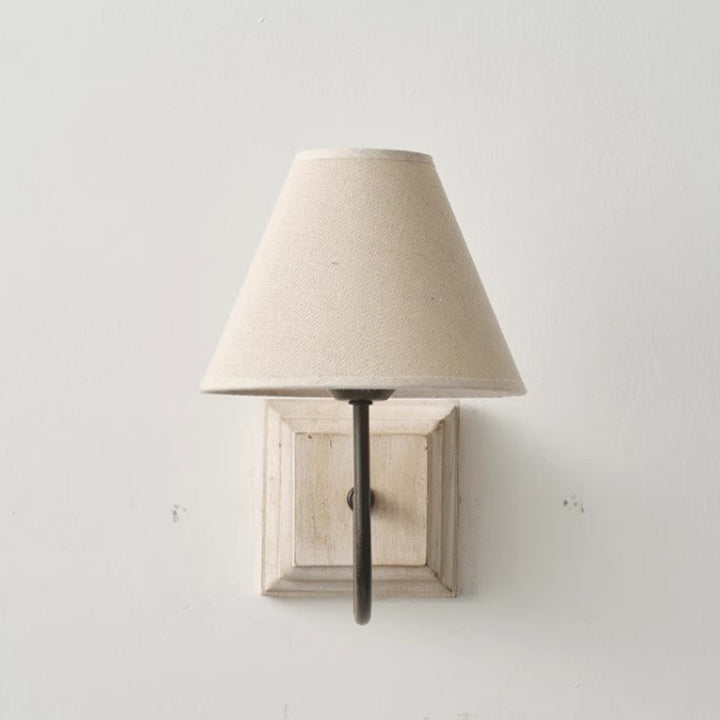 Lámpara Aplique de Pared de 1 Luz de Madera de Hierro de Tela Redonda Cuadrada de Simplicidad Moderna para Dormitorio 