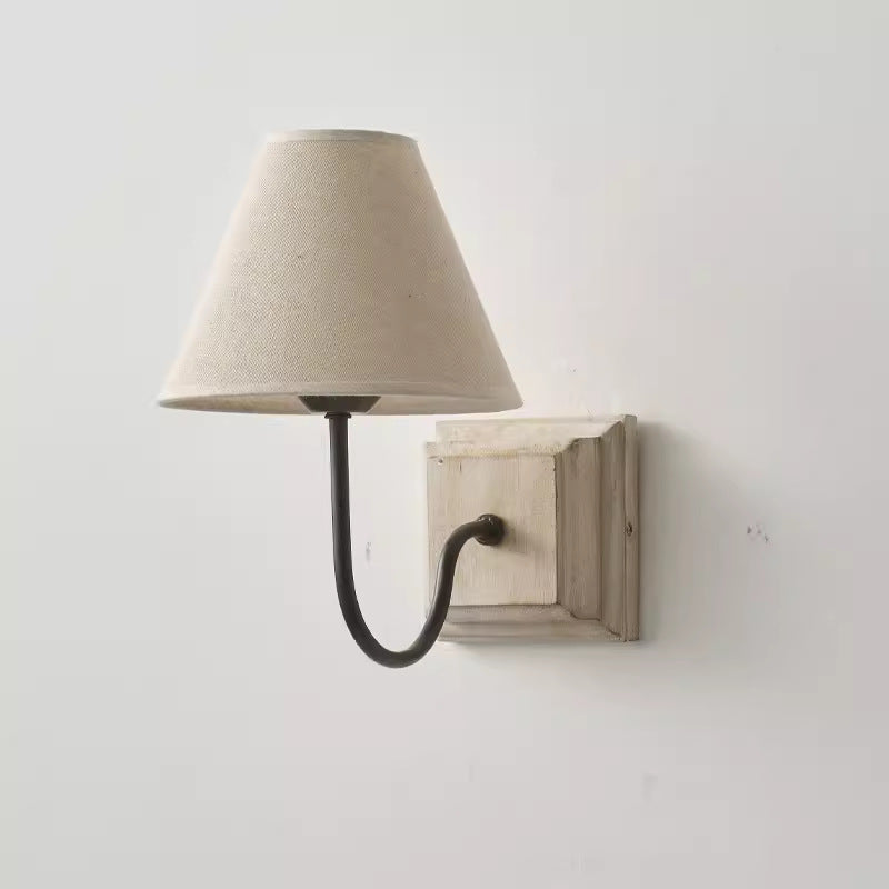 Lámpara Aplique de Pared de 1 Luz de Madera de Hierro de Tela Redonda Cuadrada de Simplicidad Moderna para Dormitorio 