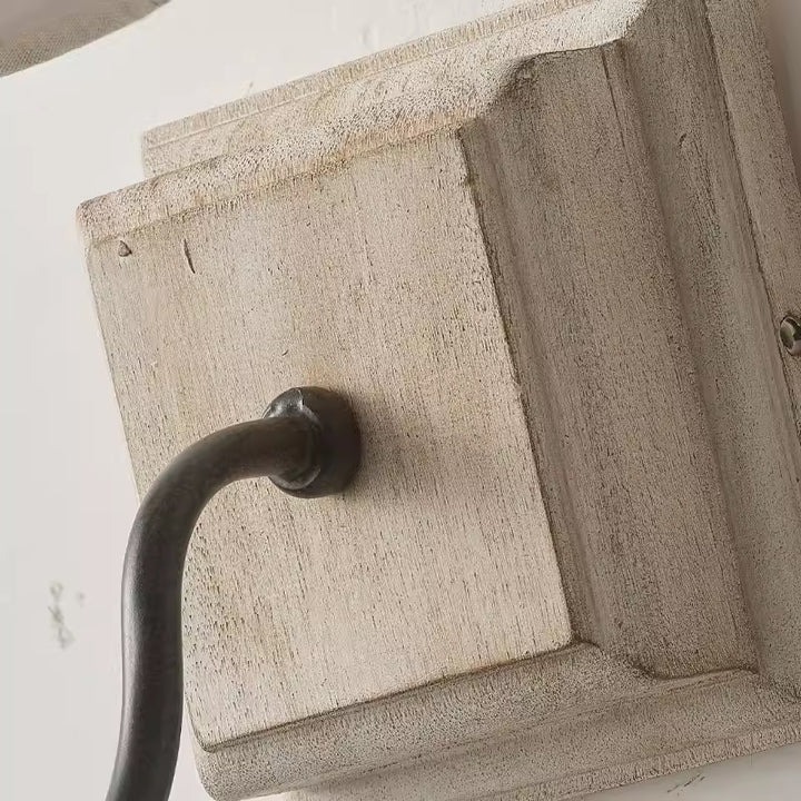 Lámpara Aplique de Pared de 1 Luz de Madera de Hierro de Tela Redonda Cuadrada de Simplicidad Moderna para Dormitorio 