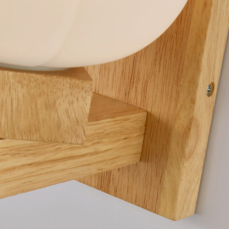 Applique murale contemporaine scandinave ronde en verre carré en fer et bois à 1 lumière pour chambre 