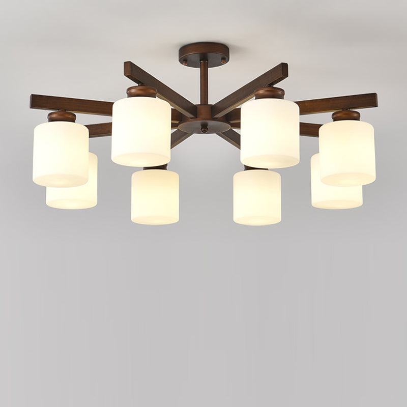 Traditioneller chinesischer Zweigzylinder, rund, Glas, Eisen, 3/6/8/10 Lichter, Kronleuchter für Wohnzimmer 
