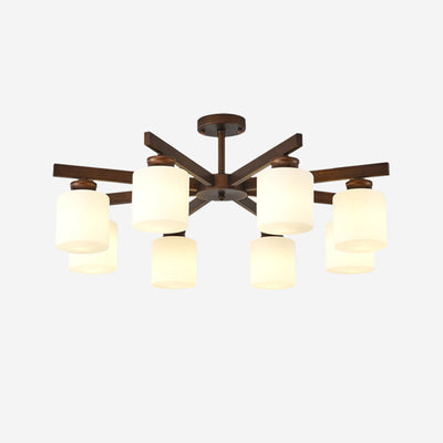 Traditioneller chinesischer Zweigzylinder, rund, Glas, Eisen, 3/6/8/10 Lichter, Kronleuchter für Wohnzimmer 