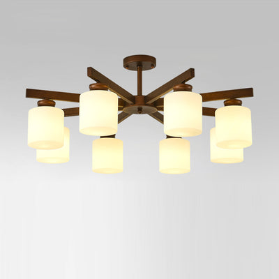 Traditioneller chinesischer Zweigzylinder, rund, Glas, Eisen, 3/6/8/10 Lichter, Kronleuchter für Wohnzimmer 