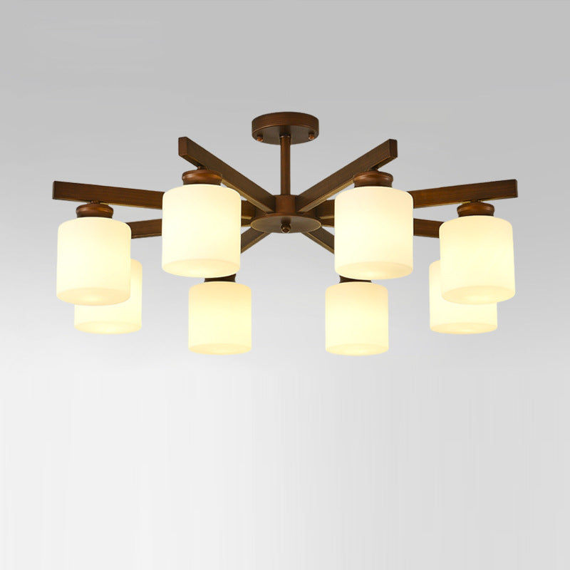 Traditioneller chinesischer Zweigzylinder, rund, Glas, Eisen, 3/6/8/10 Lichter, Kronleuchter für Wohnzimmer 
