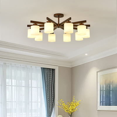 Traditioneller chinesischer Zweigzylinder, rund, Glas, Eisen, 3/6/8/10 Lichter, Kronleuchter für Wohnzimmer 