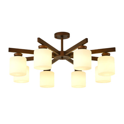 Traditioneller chinesischer Zweigzylinder, rund, Glas, Eisen, 3/6/8/10 Lichter, Kronleuchter für Wohnzimmer 