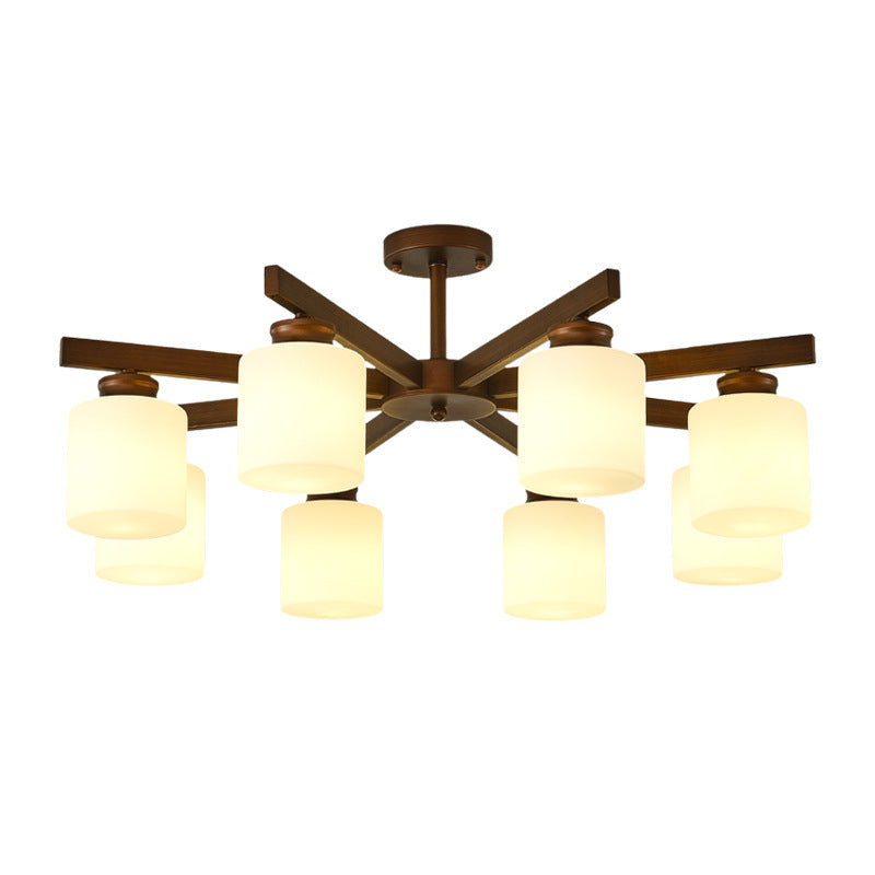 Traditioneller chinesischer Zweigzylinder, rund, Glas, Eisen, 3/6/8/10 Lichter, Kronleuchter für Wohnzimmer 