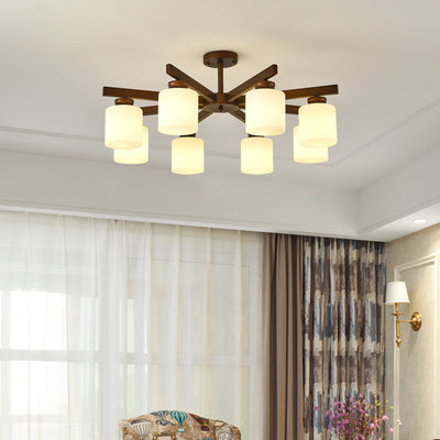 Traditioneller chinesischer Zweigzylinder, rund, Glas, Eisen, 3/6/8/10 Lichter, Kronleuchter für Wohnzimmer 