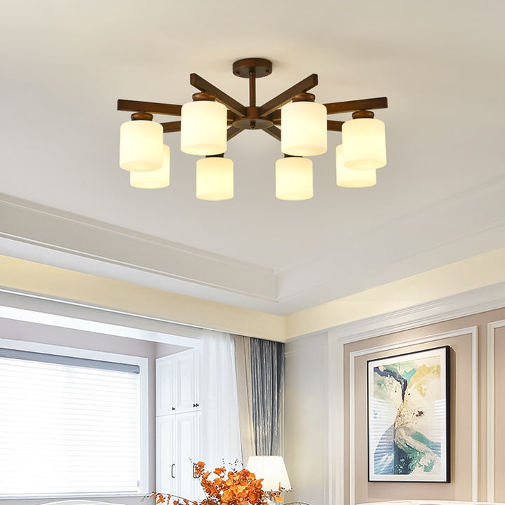 Traditioneller chinesischer Zweigzylinder, rund, Glas, Eisen, 3/6/8/10 Lichter, Kronleuchter für Wohnzimmer 