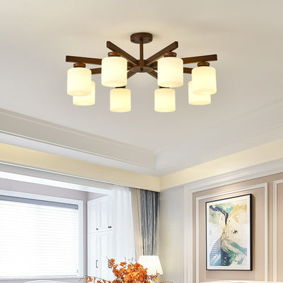 Traditioneller chinesischer Zweigzylinder, rund, Glas, Eisen, 3/6/8/10 Lichter, Kronleuchter für Wohnzimmer 