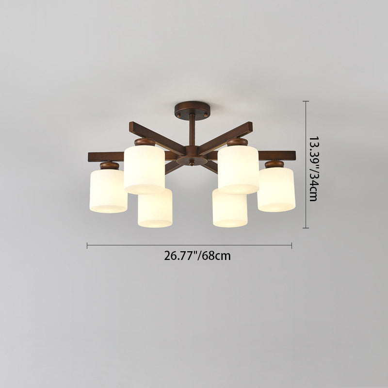 Traditioneller chinesischer Zweigzylinder, rund, Glas, Eisen, 3/6/8/10 Lichter, Kronleuchter für Wohnzimmer 