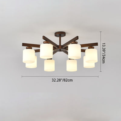 Traditioneller chinesischer Zweigzylinder, rund, Glas, Eisen, 3/6/8/10 Lichter, Kronleuchter für Wohnzimmer 