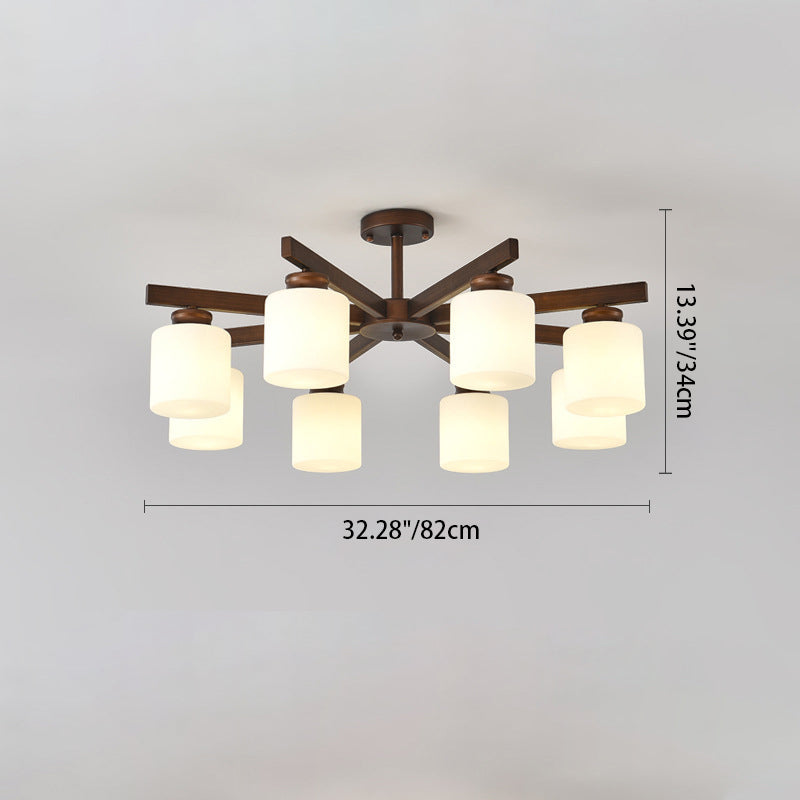 Traditioneller chinesischer Zweigzylinder, rund, Glas, Eisen, 3/6/8/10 Lichter, Kronleuchter für Wohnzimmer 