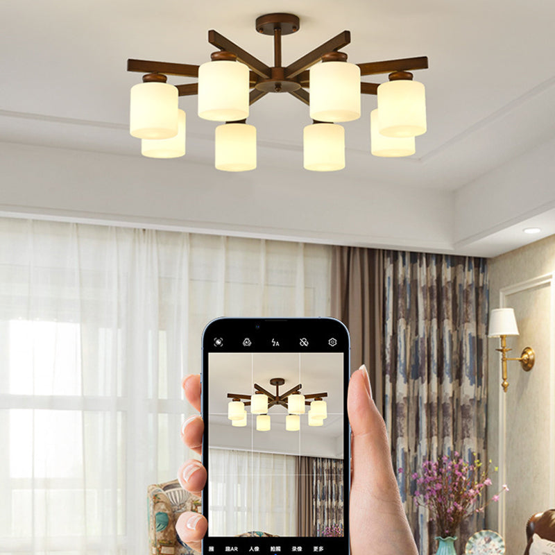 Traditioneller chinesischer Zweigzylinder, rund, Glas, Eisen, 3/6/8/10 Lichter, Kronleuchter für Wohnzimmer 