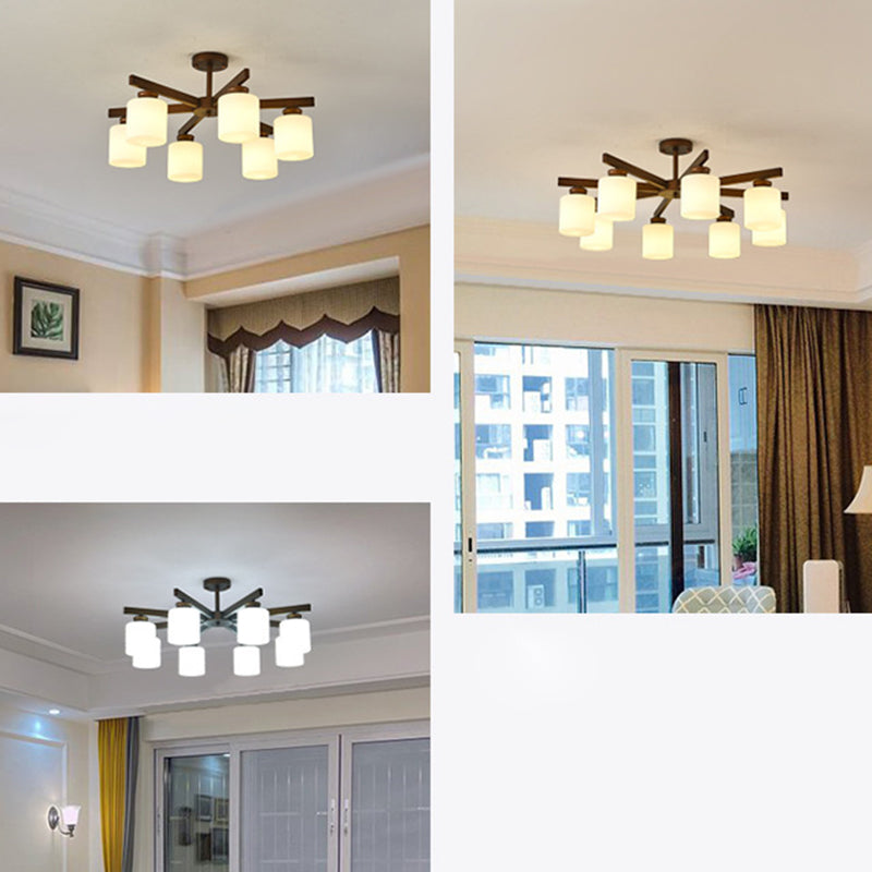 Traditioneller chinesischer Zweigzylinder, rund, Glas, Eisen, 3/6/8/10 Lichter, Kronleuchter für Wohnzimmer 