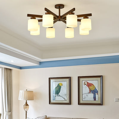 Traditioneller chinesischer Zweigzylinder, rund, Glas, Eisen, 3/6/8/10 Lichter, Kronleuchter für Wohnzimmer 
