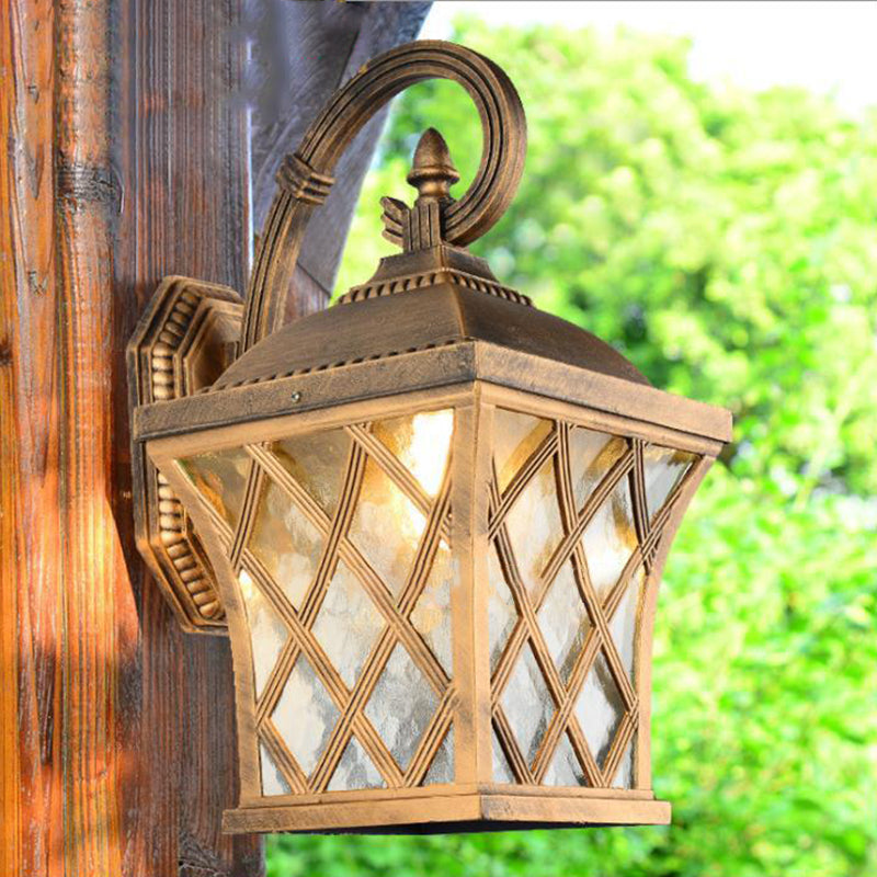 Applique Murale Traditionnelle Vintage Carrée en Verre et Aluminium avec Filet de Pêche 1 Lumière pour Jardin 