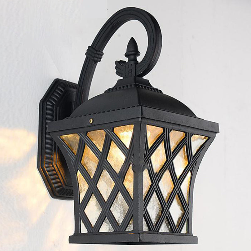 Applique Murale Traditionnelle Vintage Carrée en Verre et Aluminium avec Filet de Pêche 1 Lumière pour Jardin 