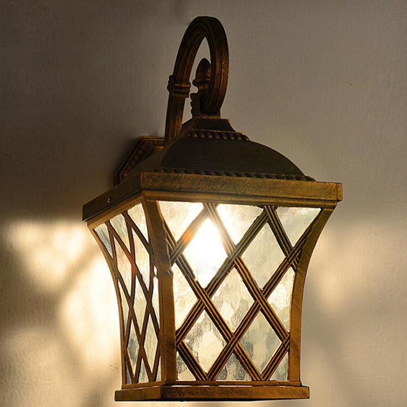 Applique Murale Traditionnelle Vintage Carrée en Verre et Aluminium avec Filet de Pêche 1 Lumière pour Jardin 