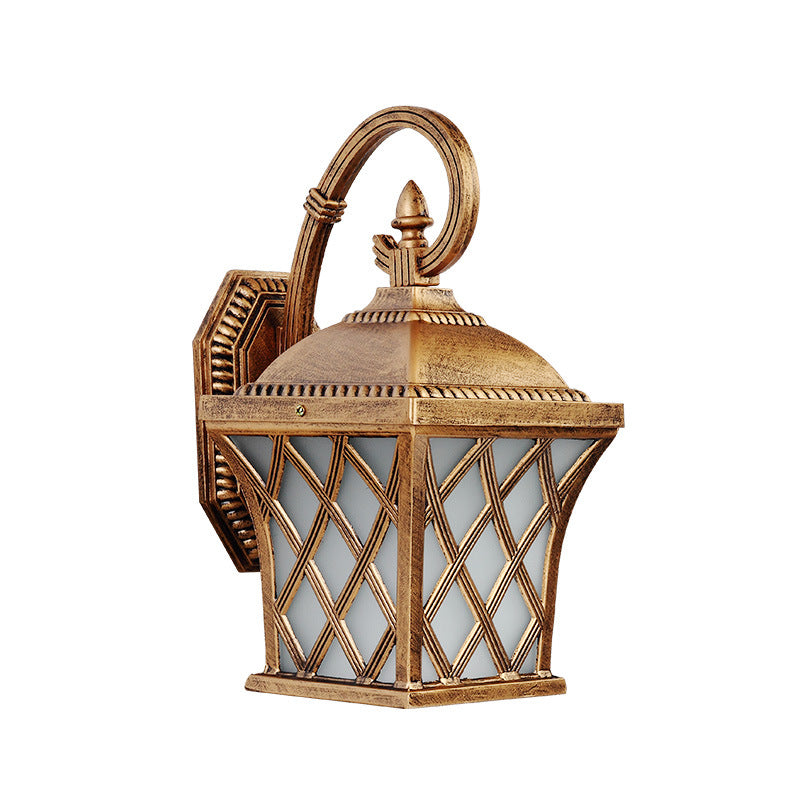 Applique Murale Traditionnelle Vintage Carrée en Verre et Aluminium avec Filet de Pêche 1 Lumière pour Jardin 