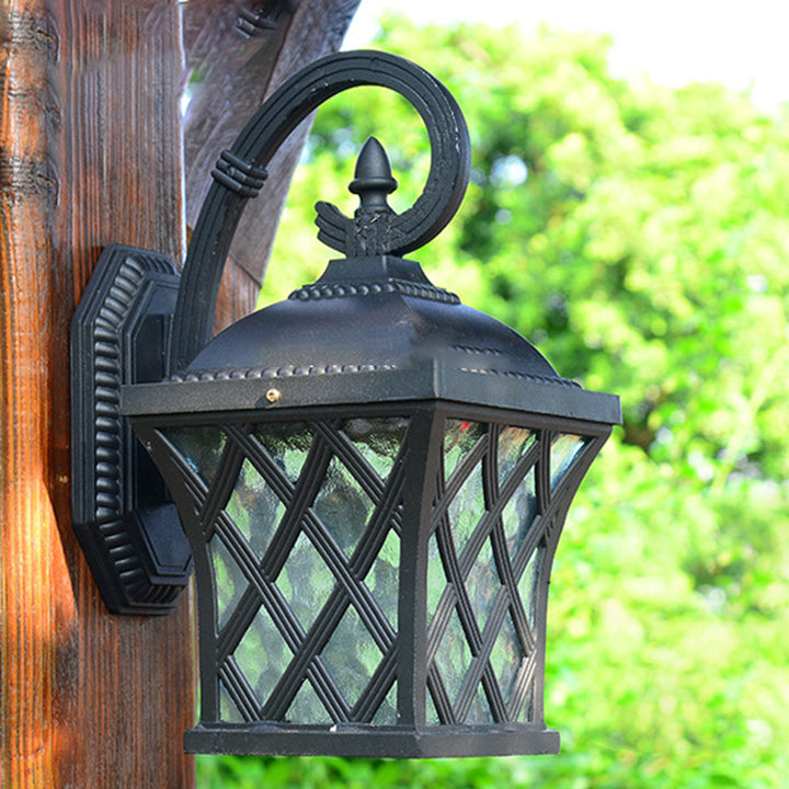 Traditionelle Vintage quadratische Fischernetz Glas Aluminium 1-Licht Wandleuchte Lampe für Garten 
