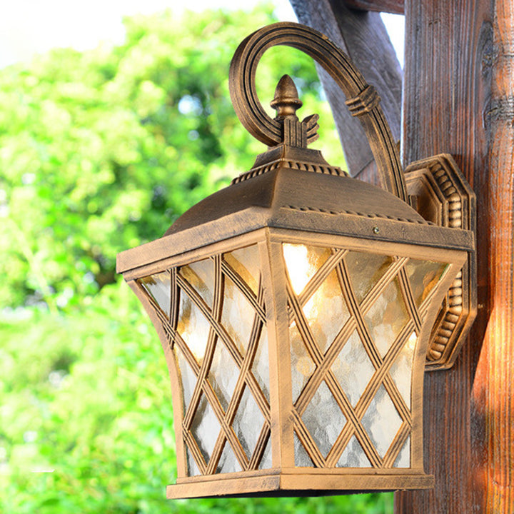 Traditionelle Vintage quadratische Fischernetz Glas Aluminium 1-Licht Wandleuchte Lampe für Garten 