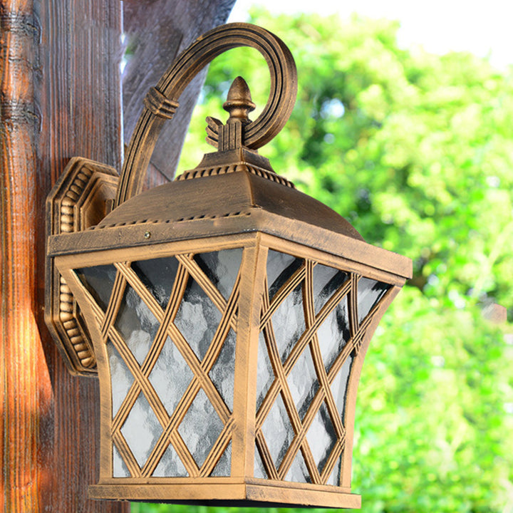 Traditionelle Vintage quadratische Fischernetz Glas Aluminium 1-Licht Wandleuchte Lampe für Garten 