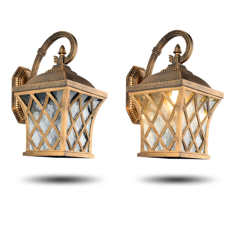 Applique Murale Traditionnelle Vintage Carrée en Verre et Aluminium avec Filet de Pêche 1 Lumière pour Jardin 