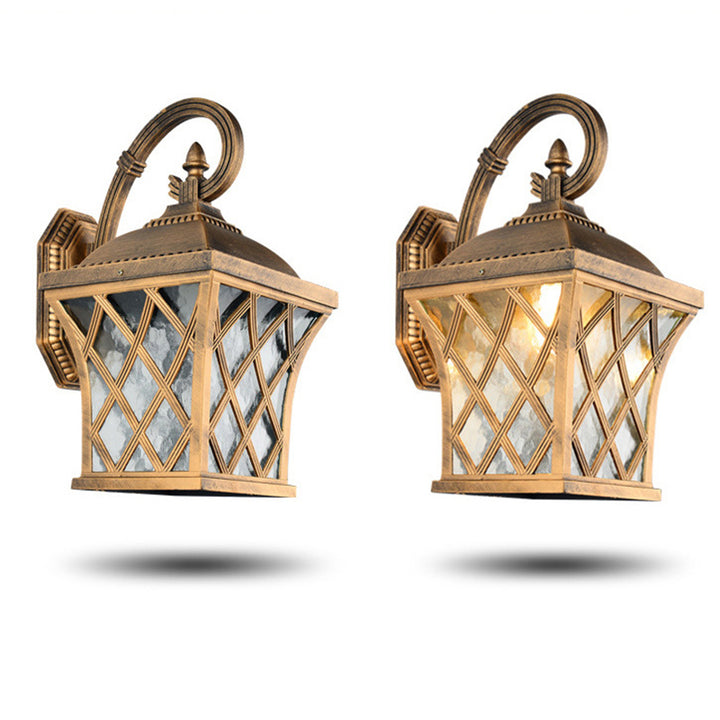 Applique Murale Traditionnelle Vintage Carrée en Verre et Aluminium avec Filet de Pêche 1 Lumière pour Jardin 