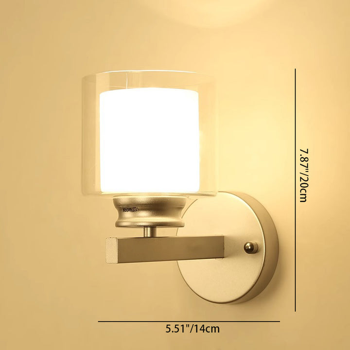 Modern Minimalist Round Column Glass Iron 1-Light Wall Sconce Lamp For Bedroom