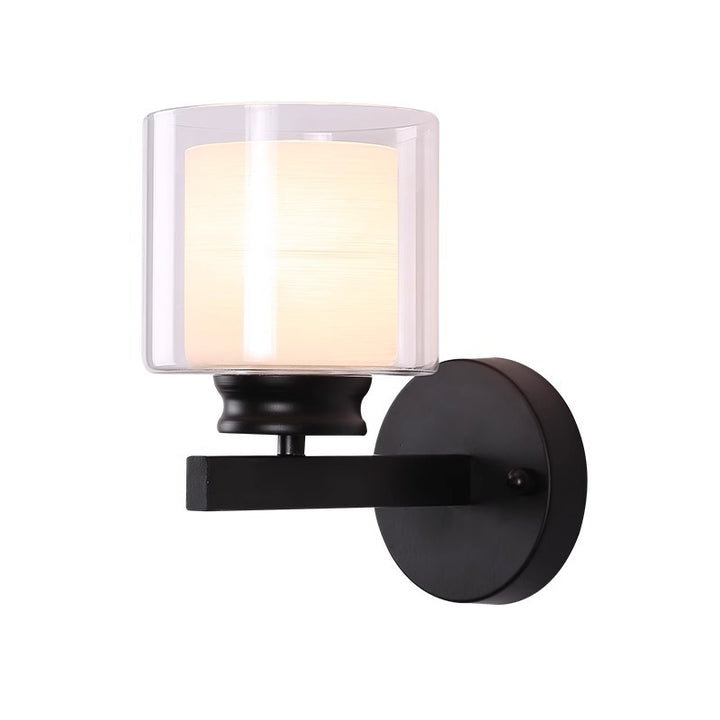 Modern Minimalist Round Column Glass Iron 1-Light Wall Sconce Lamp For Bedroom