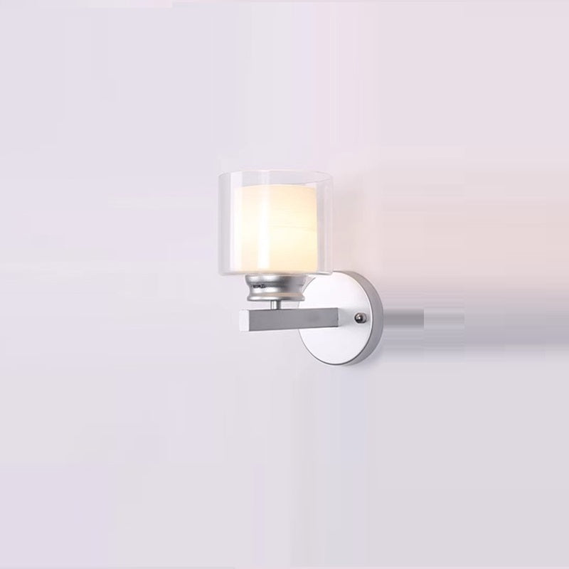Modern Minimalist Round Column Glass Iron 1-Light Wall Sconce Lamp For Bedroom