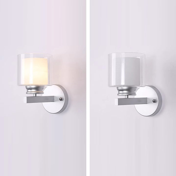 Modern Minimalist Round Column Glass Iron 1-Light Wall Sconce Lamp For Bedroom