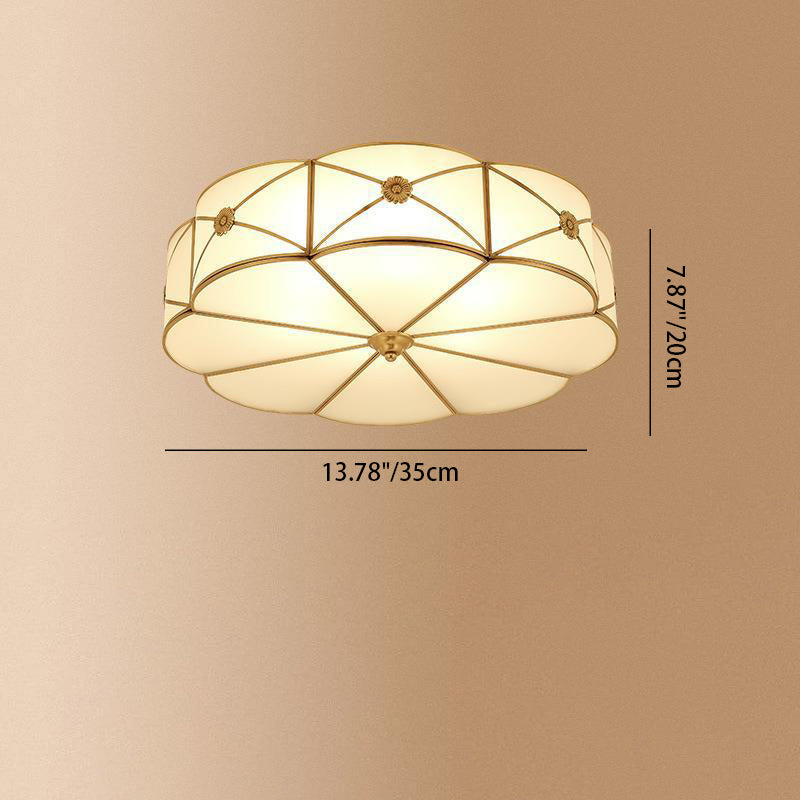 Modern Minimalist Round Floral Glass Copper 3/4/6 Light Flush Mount Ceiling Light For Living Room