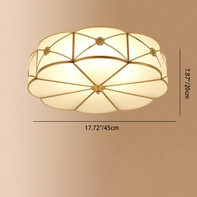 Modern Minimalist Round Floral Glass Copper 3/4/6 Light Flush Mount Ceiling Light For Living Room